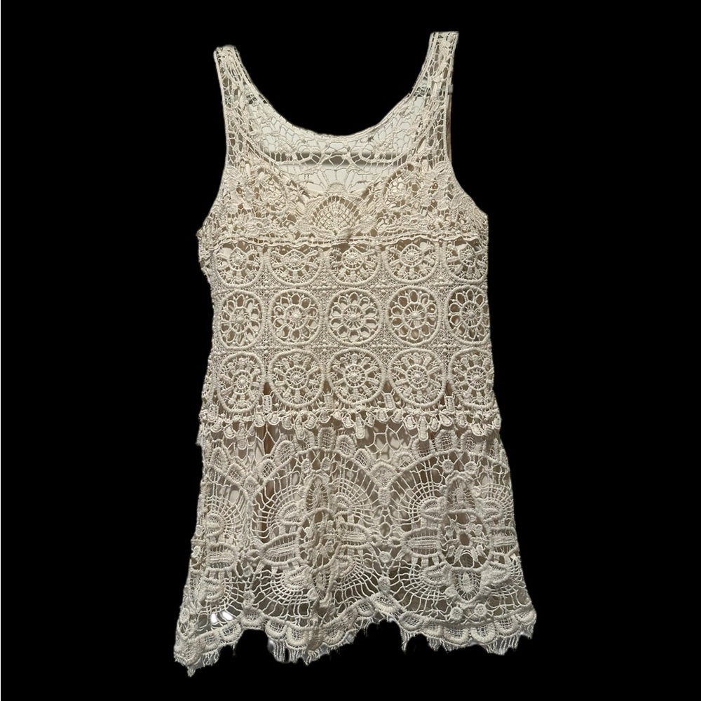 VTG -San Tropez West lace crochet tank with separate camisole Sz S - Ivory